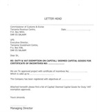 Application letter for tax exemption